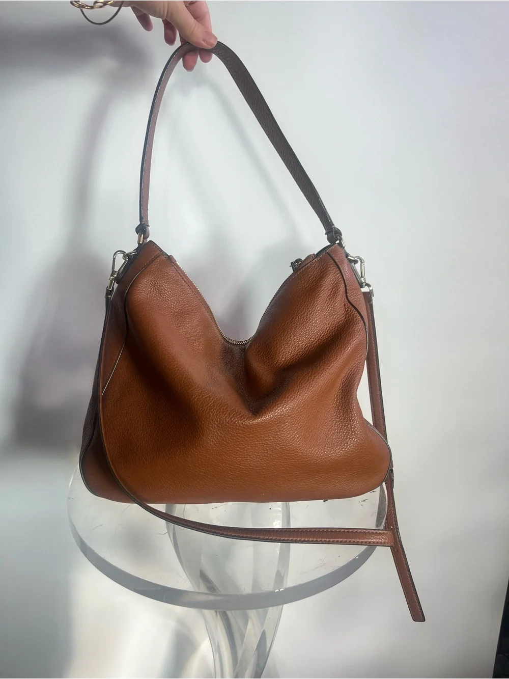 Kate Spade Genuine Pebbled Leather Hobo Shoulder Bag Cognac Brown
